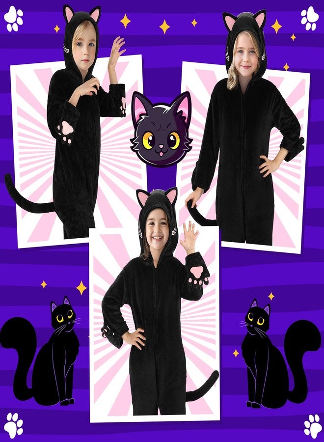 Joycover Cat Costume For Girls, Black Cat Costume For Girls Kids Dress Up, Onesie Cat Noir Costume, Role Play Halloween Costumes For Kids Aged 5-6, Size S - Image 5
